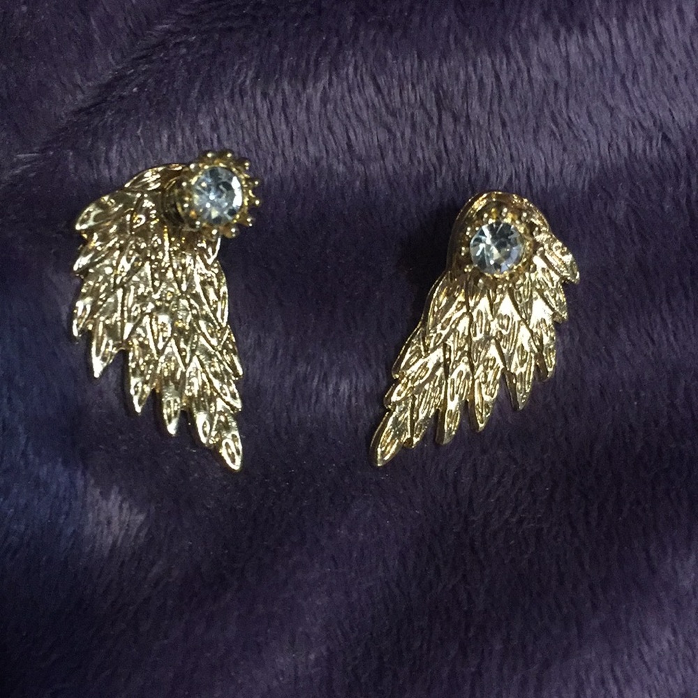 Crystal Angel Wing Gold Earrings NWOT